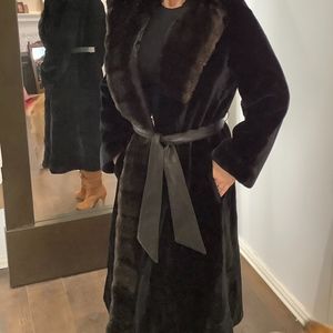La Vogue Borgazia Faux Fur Belted Trench with Hood